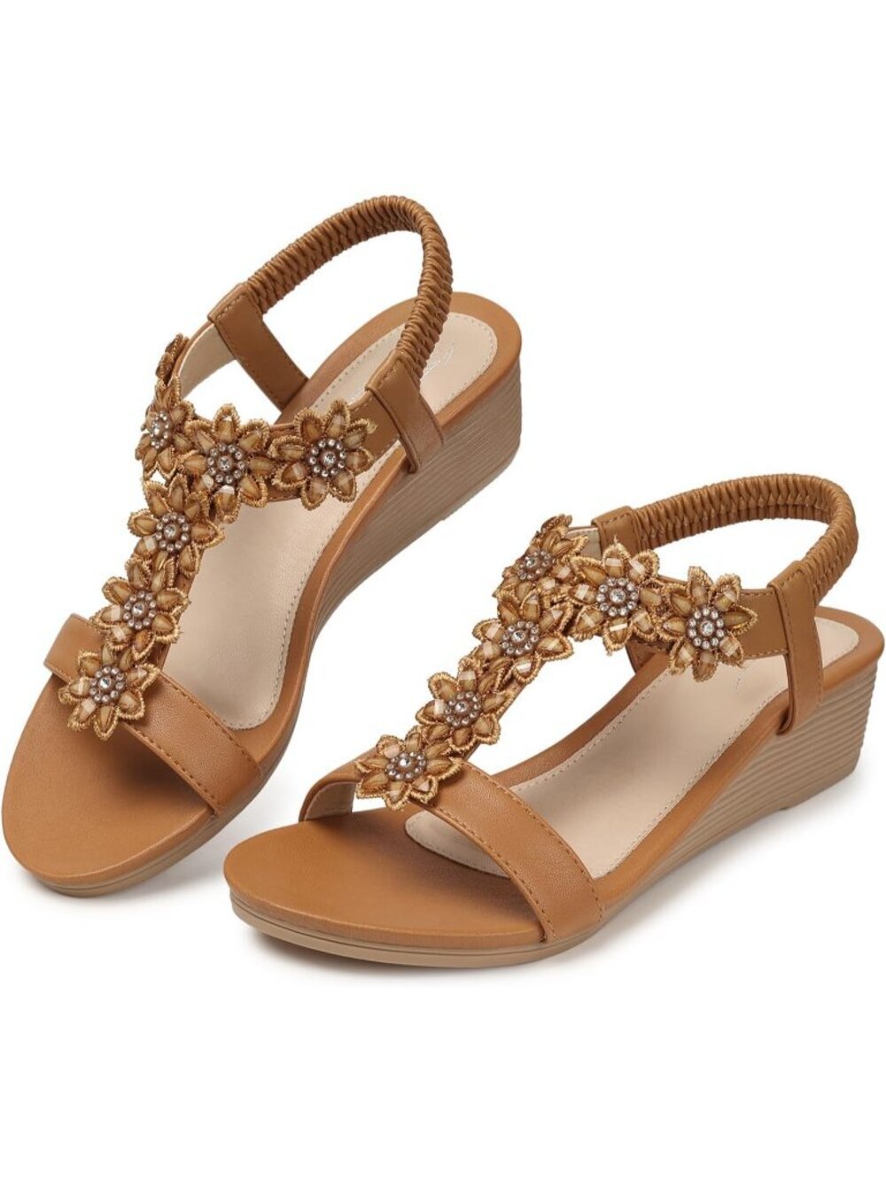 Women's Brown Wedge Sandals Summer Platform Comfortable Low Wedges Shoes